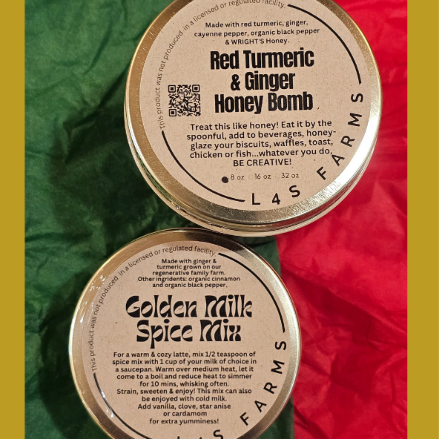 The Golden Bundle — Golden Milk Spice Mix + Turmeric & Ginger Honey Bomb - Farm-Grown Handcrafted Wellness Bundle