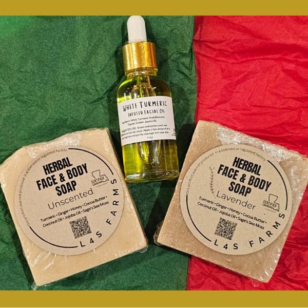 The Glow Bundle — Herbal Face & Body Soap + White Turmeric Facial Oil -  Farm-Grown Handcrafted Wellness Bundle