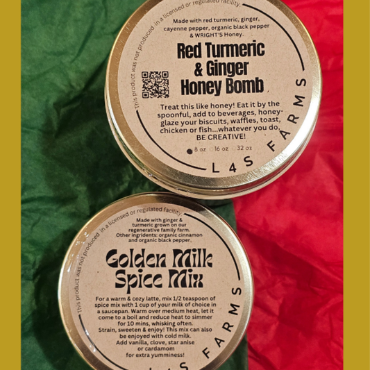 The Golden Bundle — Golden Milk Spice Mix + Turmeric & Ginger Honey Bomb - Farm-Grown Handcrafted Wellness Bundle